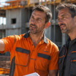 responsabile di cantiere e tecnico discutono l'avanzamento di una commessa