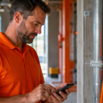 tecnico chiude un rapportino di intervento dall’app in cantiere