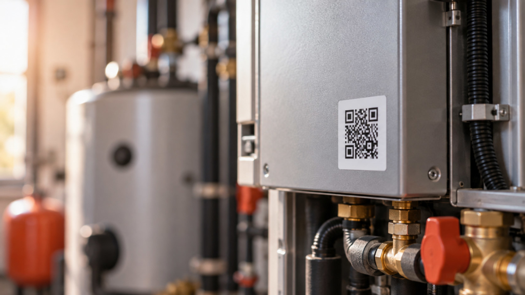 apparecchiatura di un impianto identificata con etichetta e QR Code per la manutenzione.